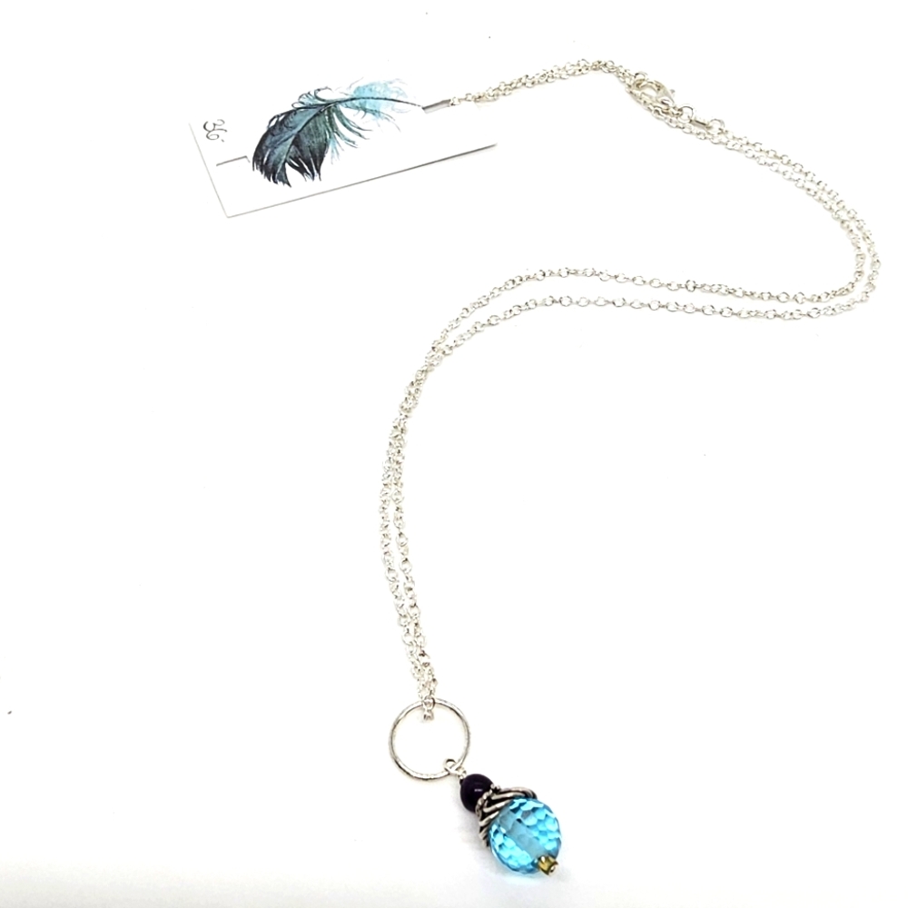 NWT Bluebird Delecate Aquamarine, Amethyst and Sterling Silver Necklace.